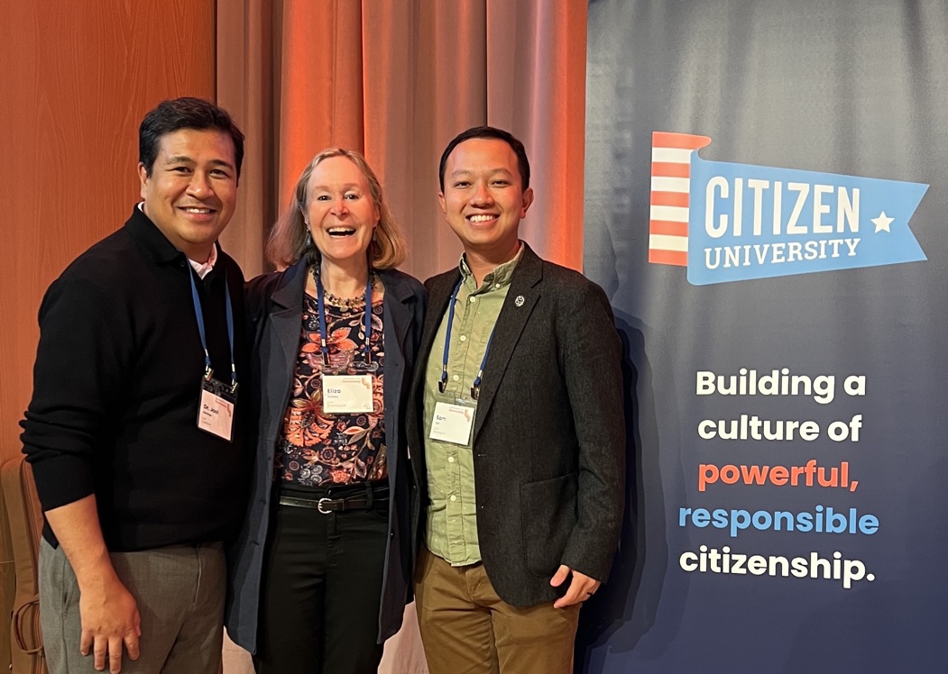 Civic Circle Founder and President Eliza Newlin Carney, with fellow Citizen University Fellows Joel Domingo and Samuel Tsoi